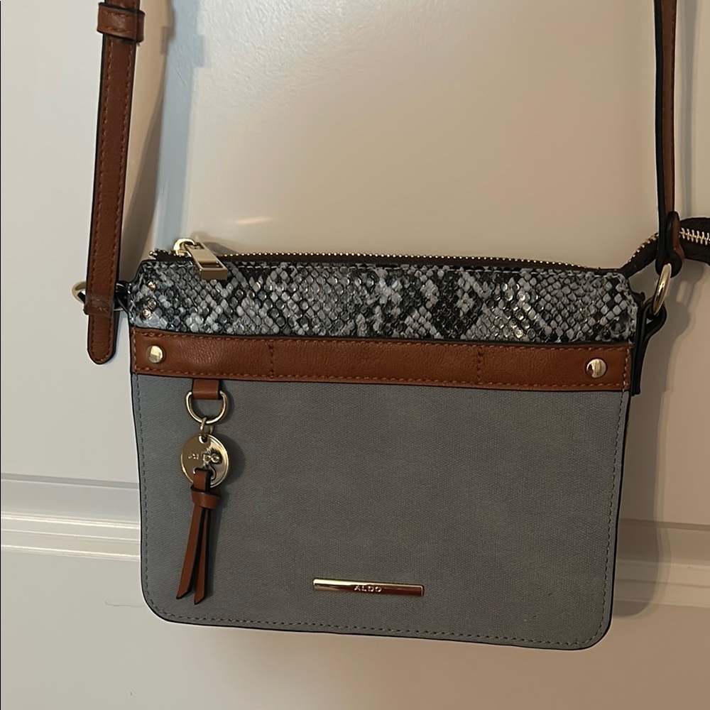 Aldo Gray and Brown Crossbody Bag with Stylish Snakeskin Detail